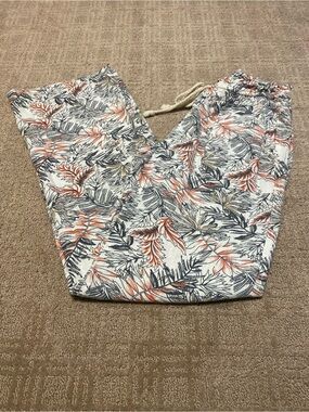 {Cali1850} Tropical Floral Print Casual Linen Blend Pants ~ Size Medium